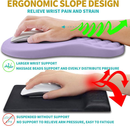 2 in 1 Ergonomic Mouse Pad Wrist Support & Wrist Rest for Computer Keyboard Set, with Relieve Carpal Tunnel Pain Massage Bulge and Full Memory Gel Design (2In1 Set, Black)