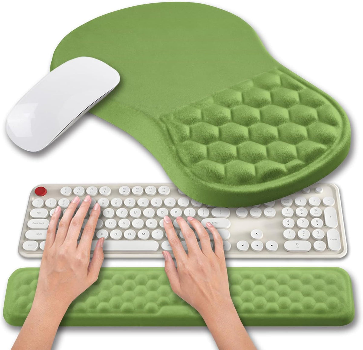 2 in 1 Ergonomic Mouse Pad Wrist Support & Wrist Rest for Computer Keyboard Set, with Relieve Carpal Tunnel Pain Massage Bulge and Full Memory Gel Design (2In1 Set, Black)