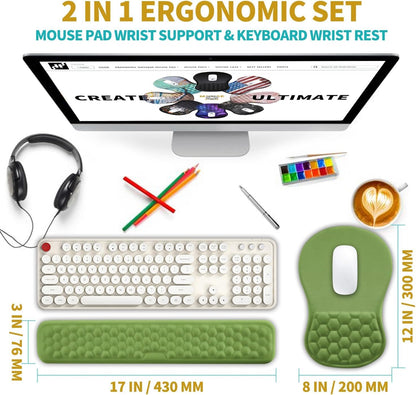 2 in 1 Ergonomic Mouse Pad Wrist Support & Wrist Rest for Computer Keyboard Set, with Relieve Carpal Tunnel Pain Massage Bulge and Full Memory Gel Design (2In1 Set, Black)