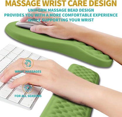 2 in 1 Ergonomic Mouse Pad Wrist Support & Wrist Rest for Computer Keyboard Set, with Relieve Carpal Tunnel Pain Massage Bulge and Full Memory Gel Design (2In1 Set, Black)