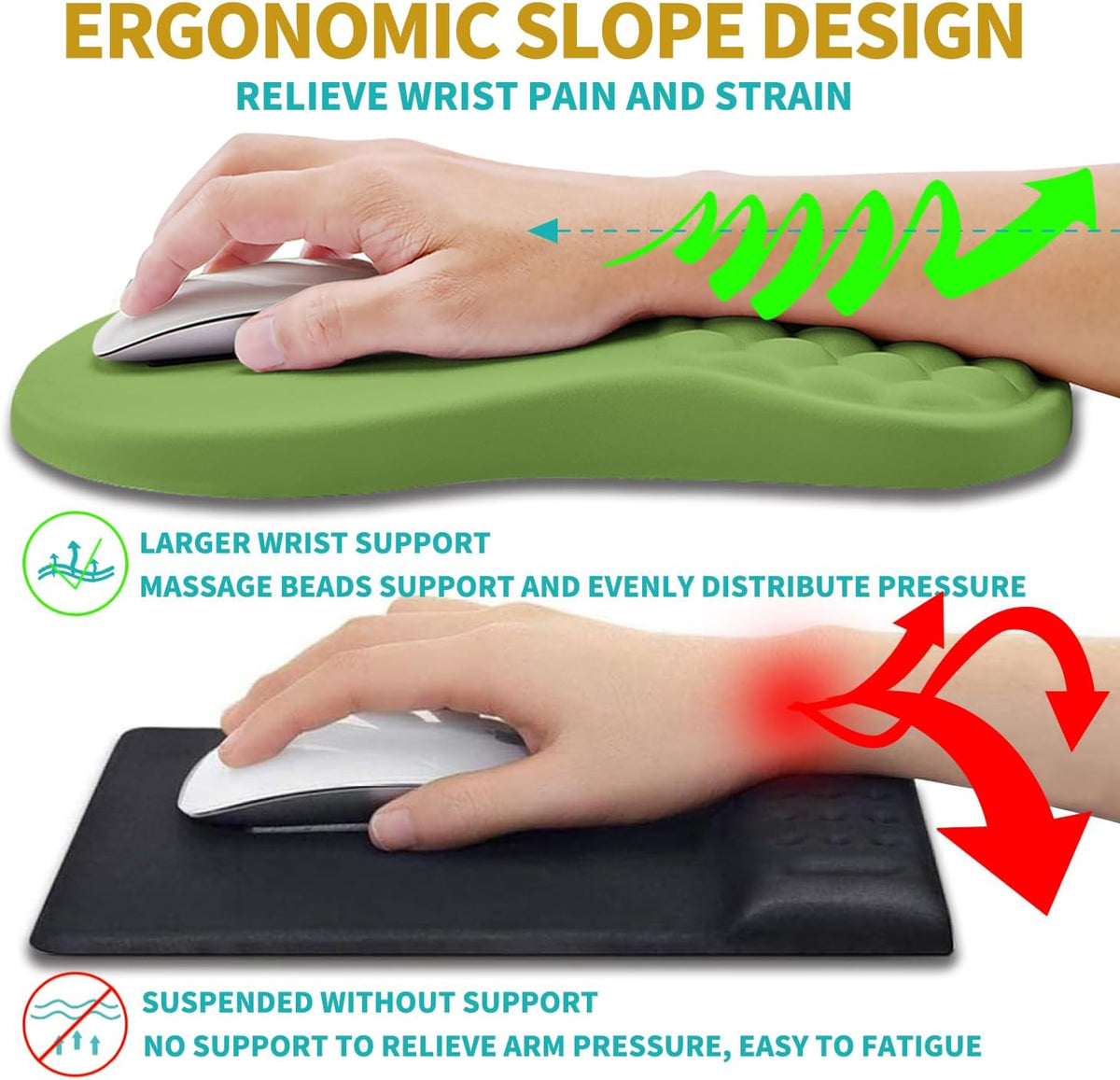 2 in 1 Ergonomic Mouse Pad Wrist Support & Wrist Rest for Computer Keyboard Set, with Relieve Carpal Tunnel Pain Massage Bulge and Full Memory Gel Design (2In1 Set, Black)