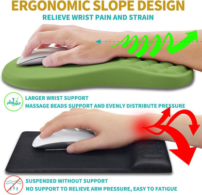 2 in 1 Ergonomic Mouse Pad Wrist Support & Wrist Rest for Computer Keyboard Set, with Relieve Carpal Tunnel Pain Massage Bulge and Full Memory Gel Design (2In1 Set, Black)