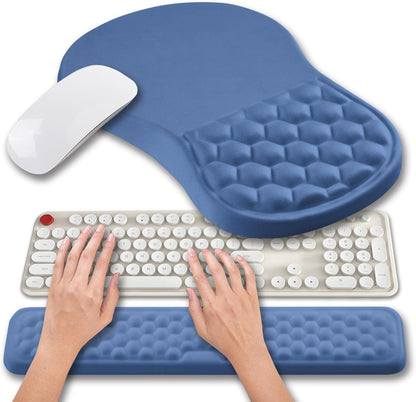 2 in 1 Ergonomic Mouse Pad Wrist Support & Wrist Rest for Computer Keyboard Set, with Relieve Carpal Tunnel Pain Massage Bulge and Full Memory Gel Design (2In1 Set, Black)