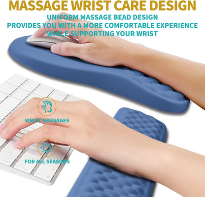 2 in 1 Ergonomic Mouse Pad Wrist Support & Wrist Rest for Computer Keyboard Set, with Relieve Carpal Tunnel Pain Massage Bulge and Full Memory Gel Design (2In1 Set, Black)