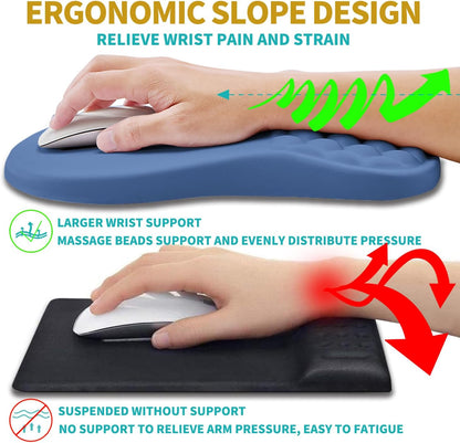 2 in 1 Ergonomic Mouse Pad Wrist Support & Wrist Rest for Computer Keyboard Set, with Relieve Carpal Tunnel Pain Massage Bulge and Full Memory Gel Design (2In1 Set, Black)