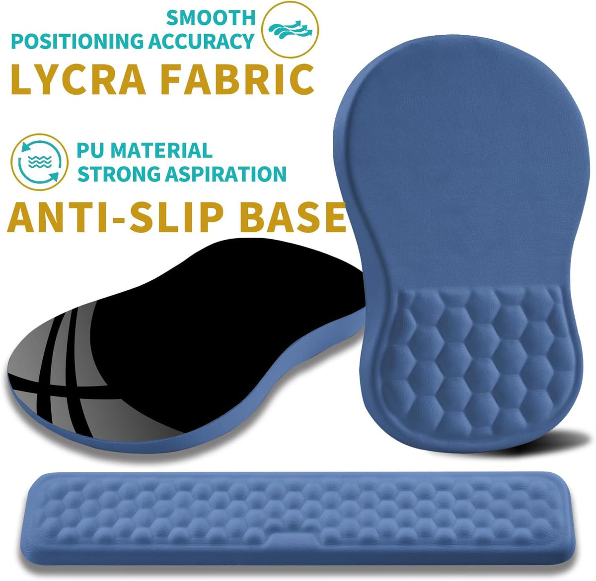 2 in 1 Ergonomic Mouse Pad Wrist Support & Wrist Rest for Computer Keyboard Set, with Relieve Carpal Tunnel Pain Massage Bulge and Full Memory Gel Design (2In1 Set, Black)