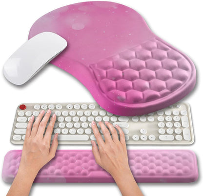 2 in 1 Ergonomic Mouse Pad Wrist Support & Wrist Rest for Computer Keyboard Set, with Relieve Carpal Tunnel Pain Massage Bulge and Full Memory Gel Design (2In1 Set, Black)