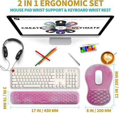 2 in 1 Ergonomic Mouse Pad Wrist Support & Wrist Rest for Computer Keyboard Set, with Relieve Carpal Tunnel Pain Massage Bulge and Full Memory Gel Design (2In1 Set, Black)