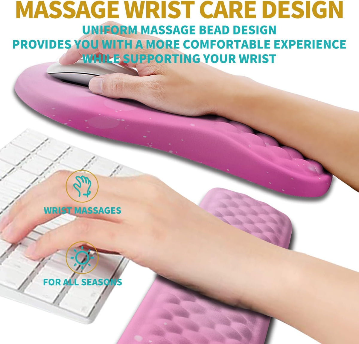 2 in 1 Ergonomic Mouse Pad Wrist Support & Wrist Rest for Computer Keyboard Set, with Relieve Carpal Tunnel Pain Massage Bulge and Full Memory Gel Design (2In1 Set, Black)