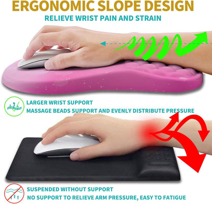 2 in 1 Ergonomic Mouse Pad Wrist Support & Wrist Rest for Computer Keyboard Set, with Relieve Carpal Tunnel Pain Massage Bulge and Full Memory Gel Design (2In1 Set, Black)