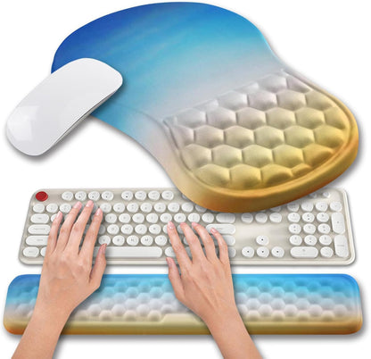 2 in 1 Ergonomic Mouse Pad Wrist Support & Wrist Rest for Computer Keyboard Set, with Relieve Carpal Tunnel Pain Massage Bulge and Full Memory Gel Design (2In1 Set, Black)