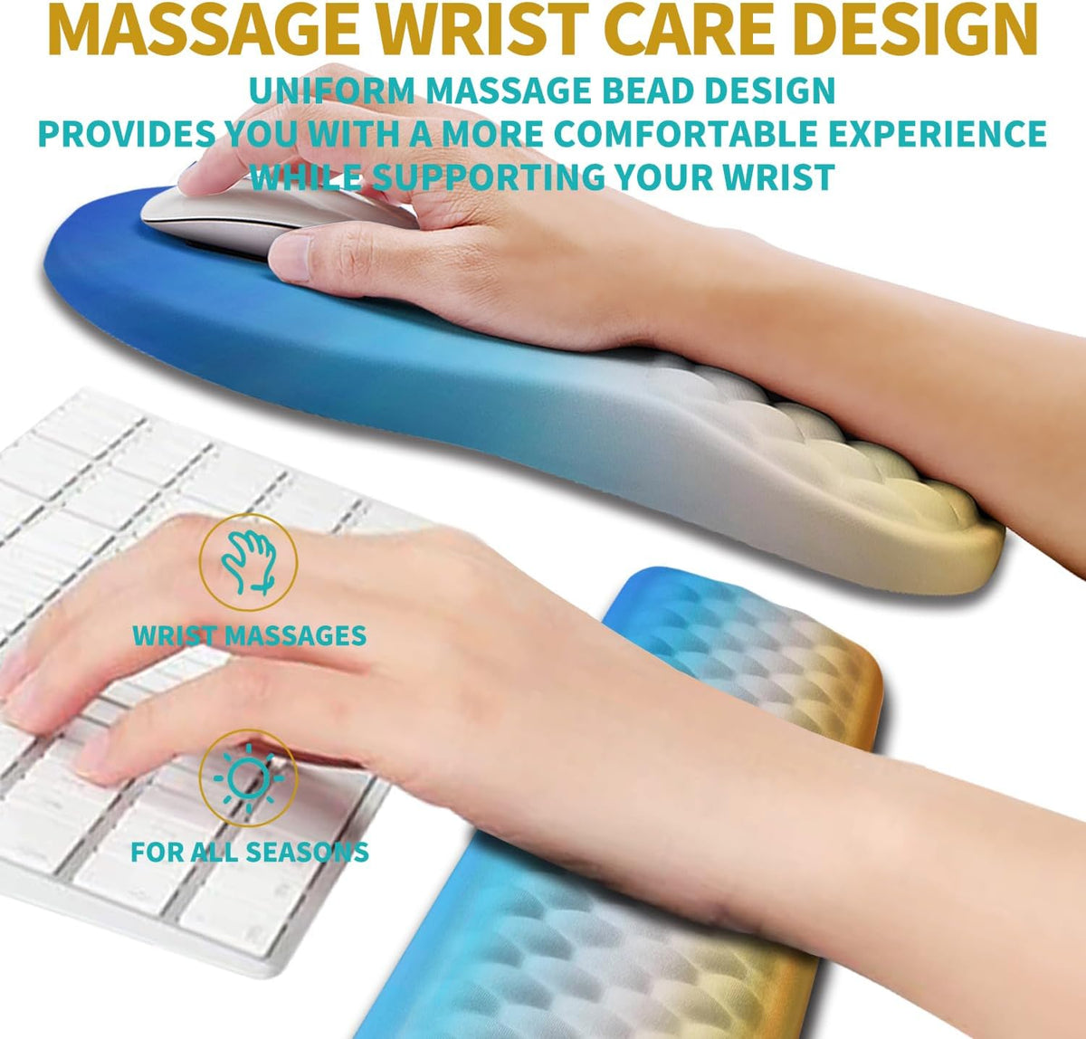 2 in 1 Ergonomic Mouse Pad Wrist Support & Wrist Rest for Computer Keyboard Set, with Relieve Carpal Tunnel Pain Massage Bulge and Full Memory Gel Design (2In1 Set, Black)