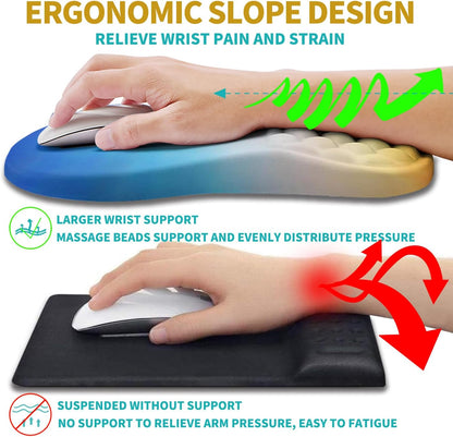 2 in 1 Ergonomic Mouse Pad Wrist Support & Wrist Rest for Computer Keyboard Set, with Relieve Carpal Tunnel Pain Massage Bulge and Full Memory Gel Design (2In1 Set, Black)