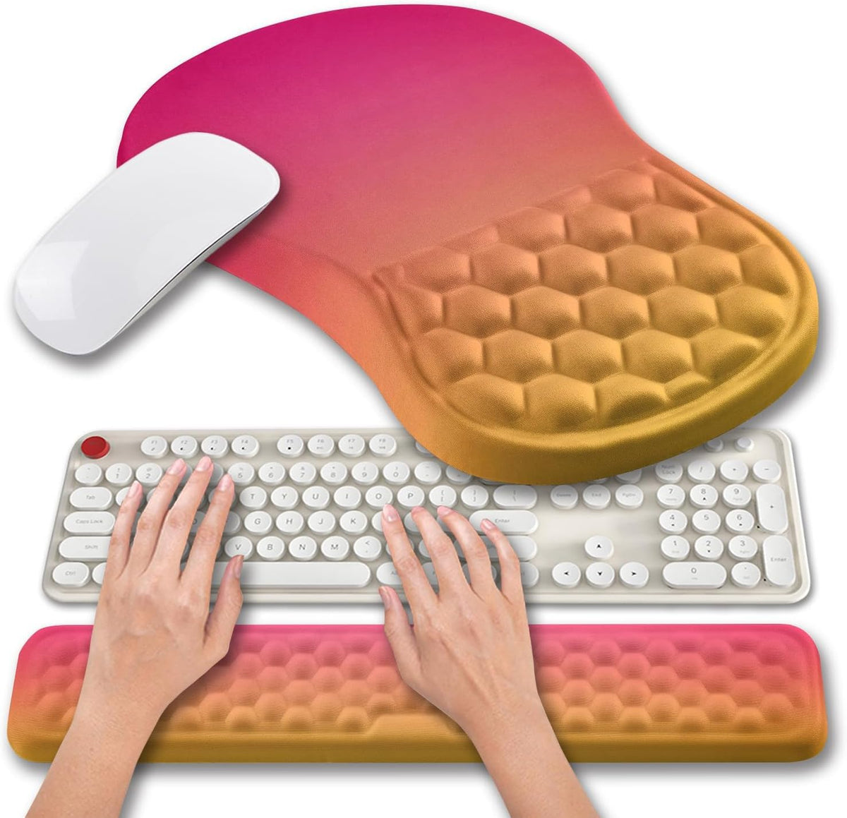 2 in 1 Ergonomic Mouse Pad Wrist Support & Wrist Rest for Computer Keyboard Set, with Relieve Carpal Tunnel Pain Massage Bulge and Full Memory Gel Design (2In1 Set, Black)