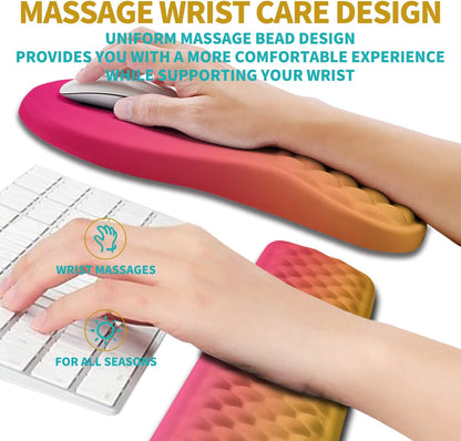 2 in 1 Ergonomic Mouse Pad Wrist Support & Wrist Rest for Computer Keyboard Set, with Relieve Carpal Tunnel Pain Massage Bulge and Full Memory Gel Design (2In1 Set, Black)