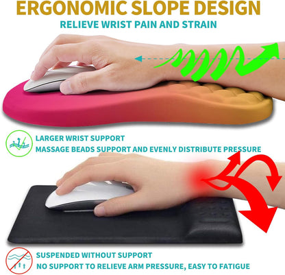 2 in 1 Ergonomic Mouse Pad Wrist Support & Wrist Rest for Computer Keyboard Set, with Relieve Carpal Tunnel Pain Massage Bulge and Full Memory Gel Design (2In1 Set, Black)