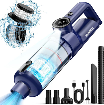 MONOZEL Car Vacuum Portable Cordless, 18000Pa 2 in 1 Vacuum Cleaner&Air Duster, 130W Brushless Motor Handheld Vacuum Cordless with 7800mAh Battery, LED Light, Multi-Nozzles for Car, Home, Office, Pet