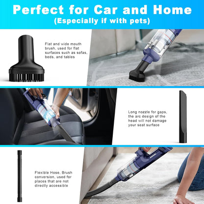 MONOZEL Car Vacuum Portable Cordless, 18000Pa 2 in 1 Vacuum Cleaner&Air Duster, 130W Brushless Motor Handheld Vacuum Cordless with 7800mAh Battery, LED Light, Multi-Nozzles for Car, Home, Office, Pet