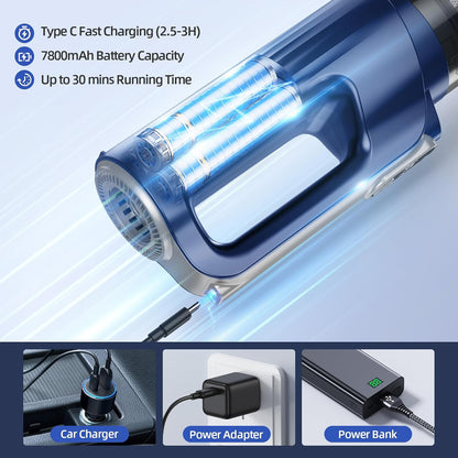 MONOZEL Car Vacuum Portable Cordless, 18000Pa 2 in 1 Vacuum Cleaner&Air Duster, 130W Brushless Motor Handheld Vacuum Cordless with 7800mAh Battery, LED Light, Multi-Nozzles for Car, Home, Office, Pet