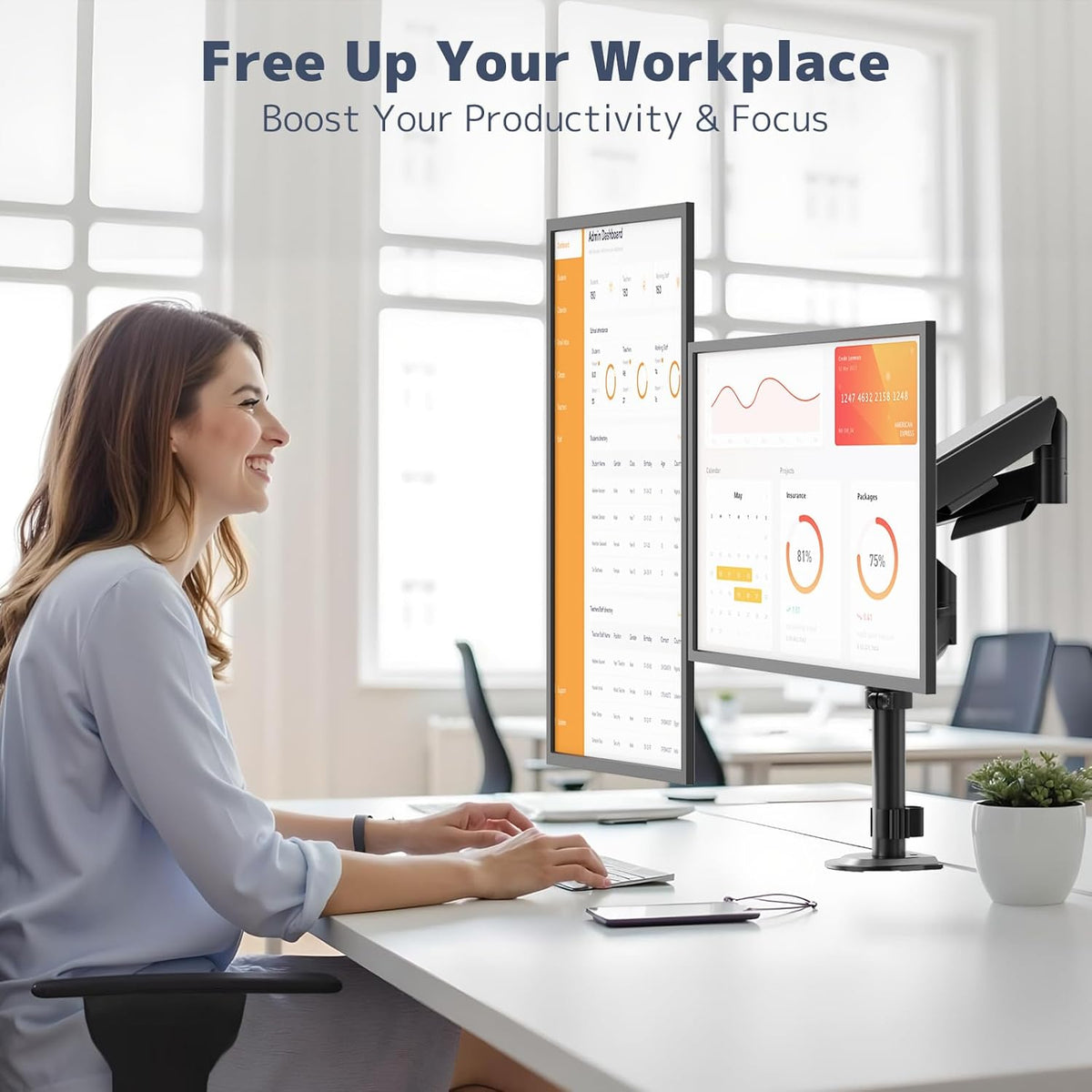 Dual Monitor Stand for 17-32 Inch Screens, VESA 75/100