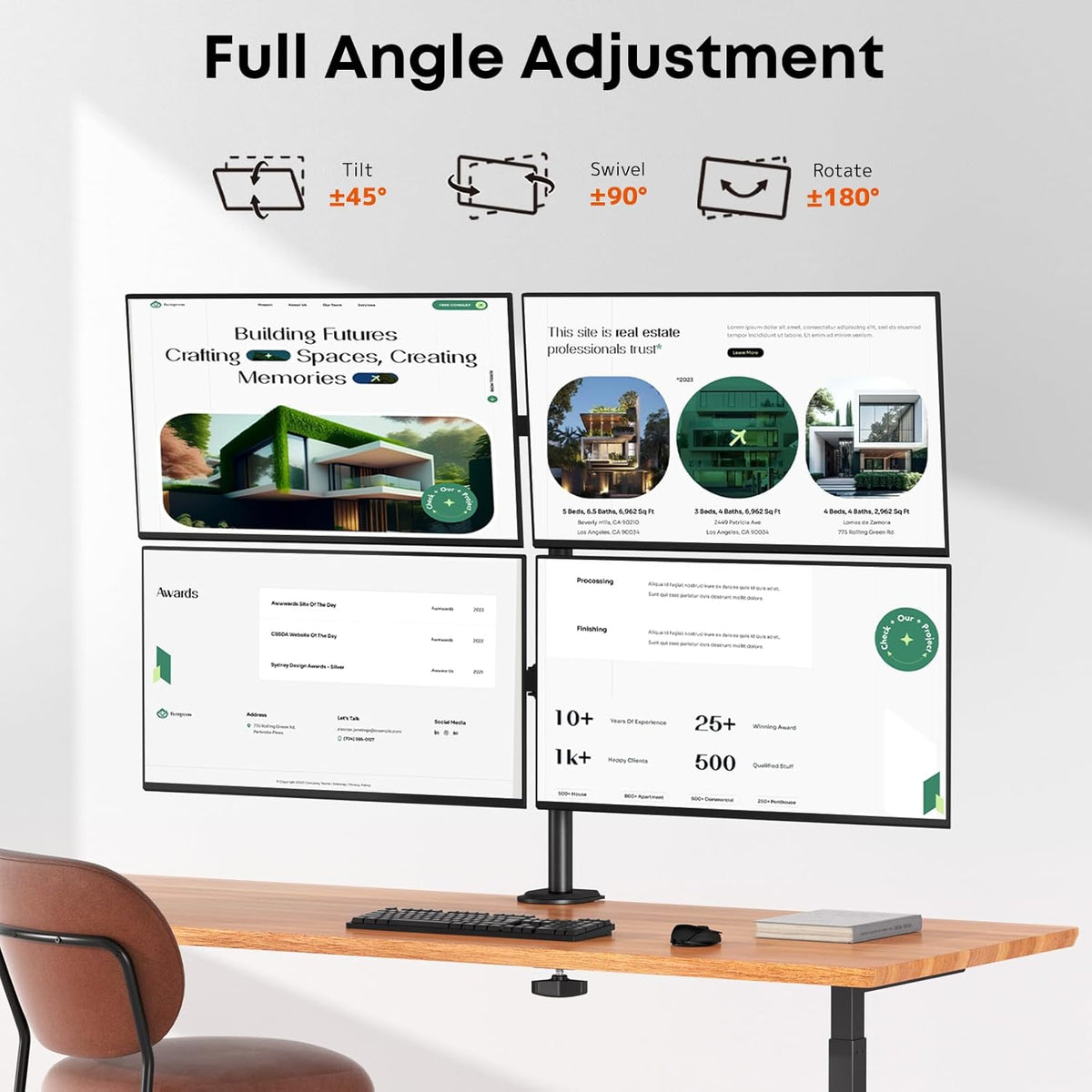 Dual Monitor Stand for 17-32 Inch Screens, VESA 75/100