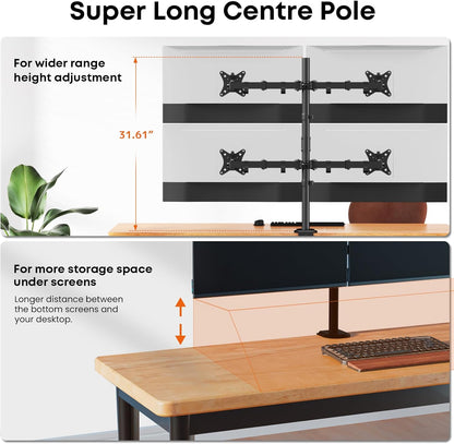 Dual Monitor Stand for 17-32 Inch Screens, VESA 75/100