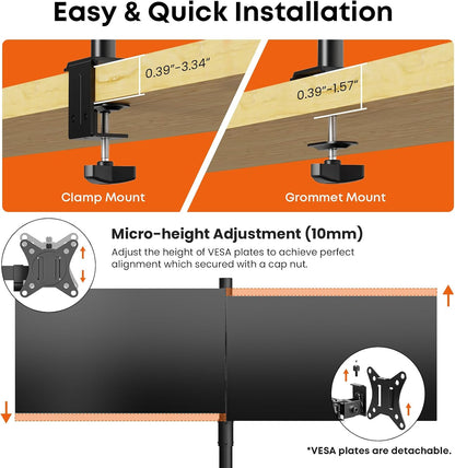 Dual Monitor Stand for 17-32 Inch Screens, VESA 75/100