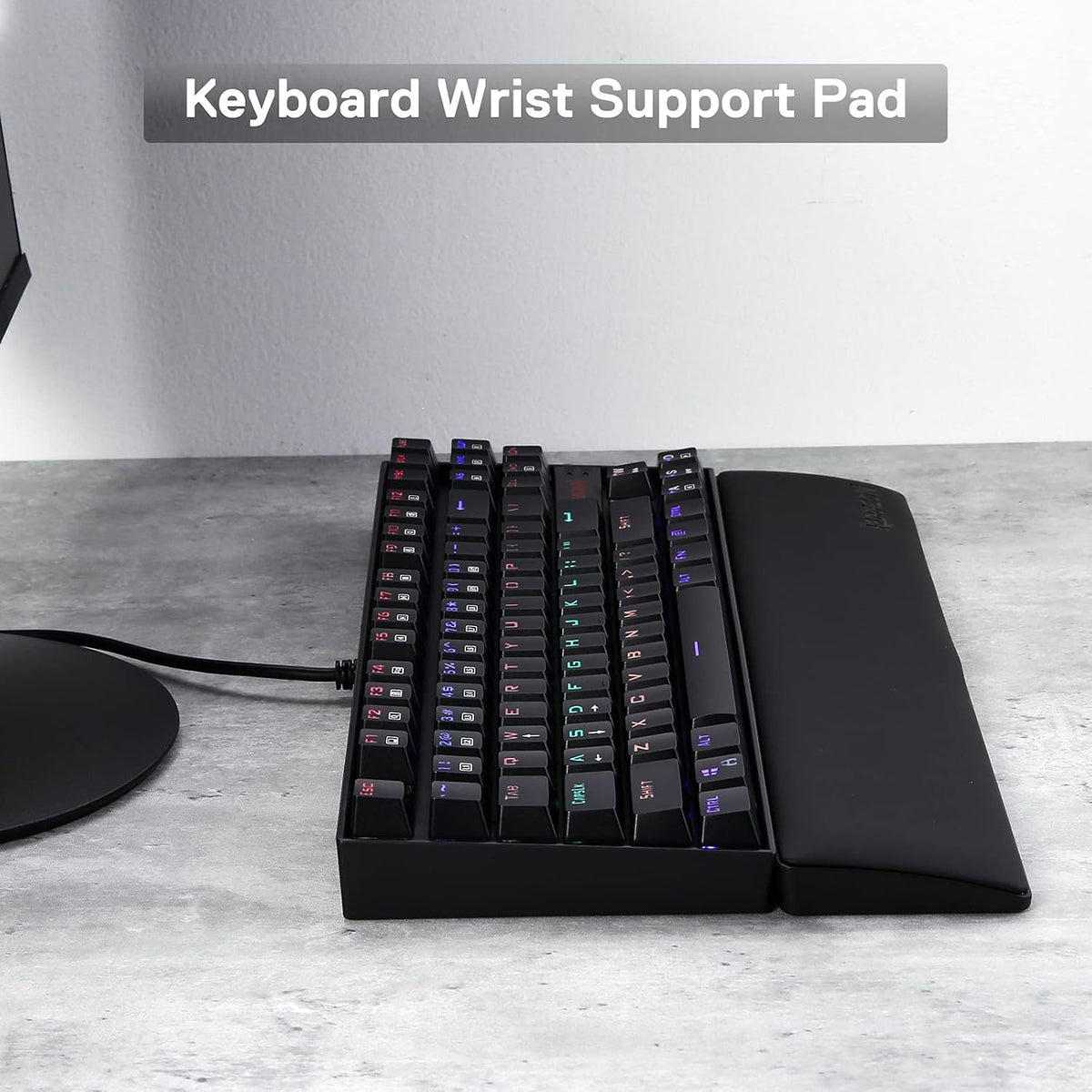 P036 Meteor M Computer Keyboard Wrist Rest Pad, Ergonomic Soft Memory Foam Wrist Support w/Anti-Slip Rubber Base, 80% 87 Keys TKL Size 14.13 x 2.87 in, 0.78 inch (20mm) Height, Black