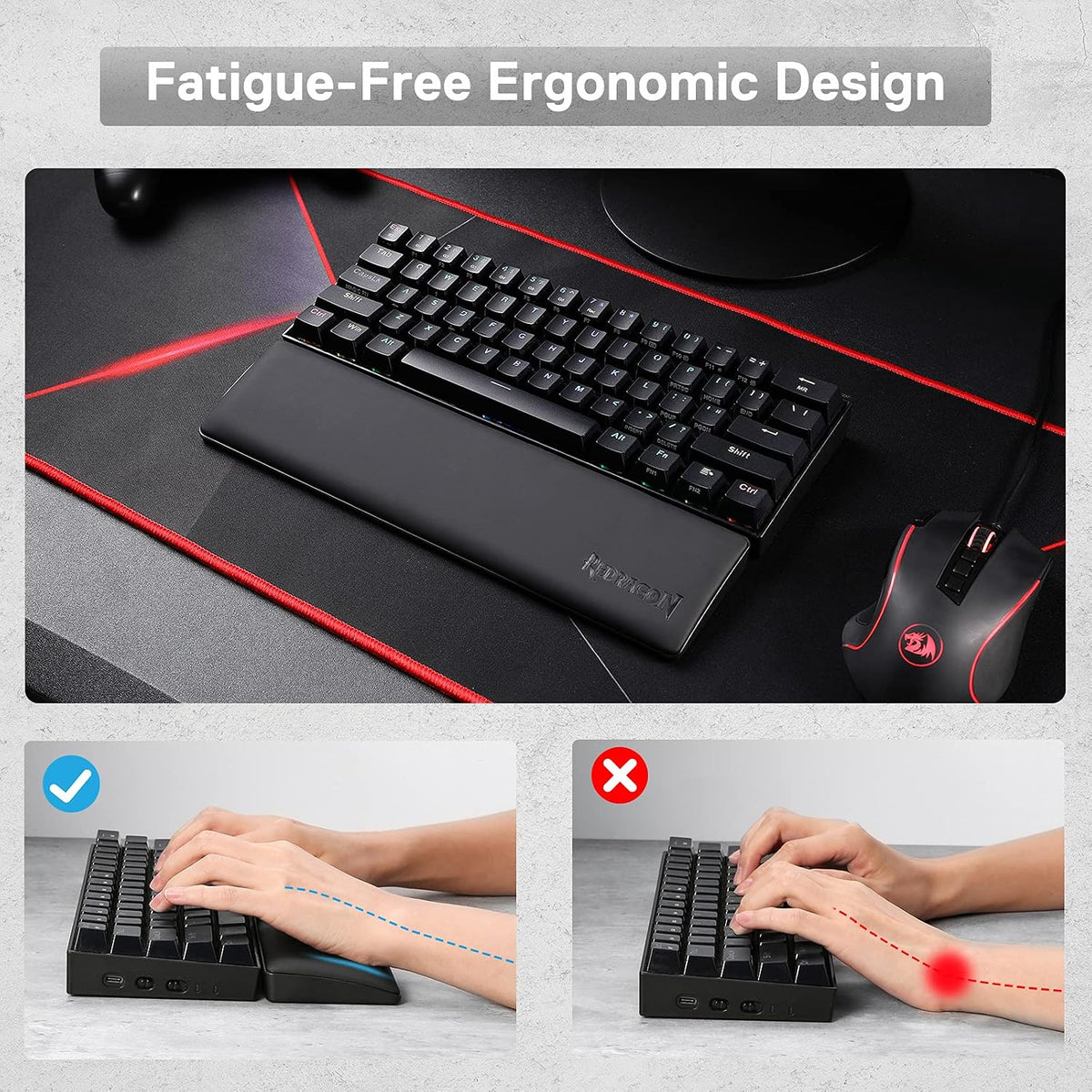 P036 Meteor M Computer Keyboard Wrist Rest Pad, Ergonomic Soft Memory Foam Wrist Support w/Anti-Slip Rubber Base, 80% 87 Keys TKL Size 14.13 x 2.87 in, 0.78 inch (20mm) Height, Black