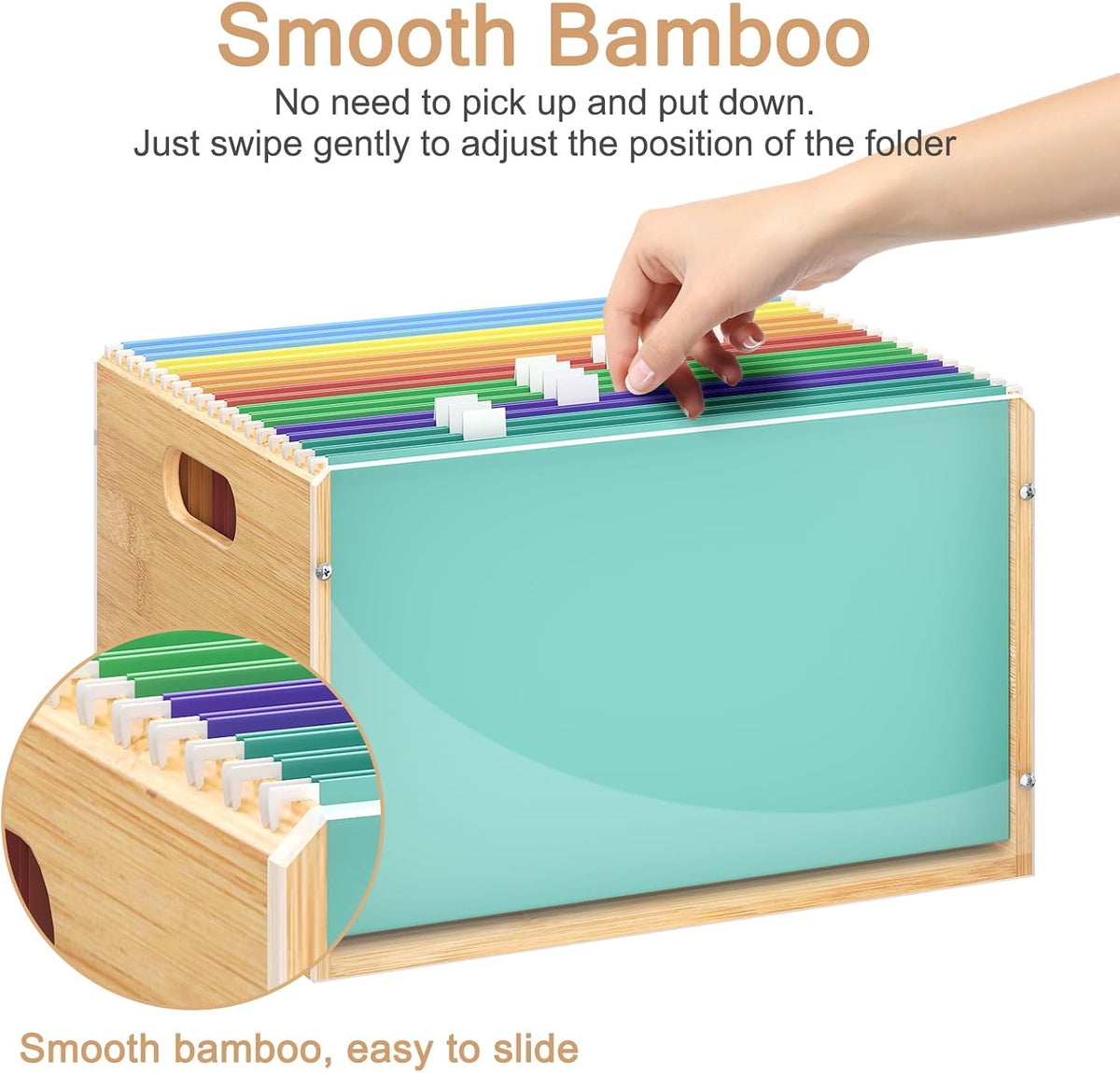 Sbanmao Clear Acrylic File Box Organizer, Bamboo Hanging Folder Storage Boxes, Filing Crate Bin Holder with Handle for Home Office Desk, Letter Size