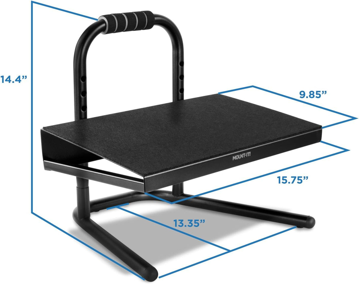 ! Height Adjustable Foot Rest for Standing and Sitting, Freestanding Under The Desk Footrest with Handle and Six Height Settings, Anti-Slip Padded Surface,Black