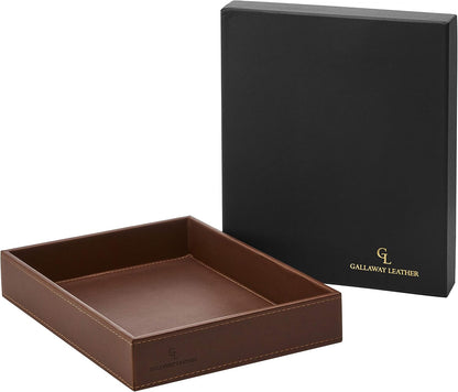 Valet Tray for Men - Nightstand Organizer EDC Tray for Wallet and Keys - Bedside Dresser Catch All Dump Key Bowl for Entryway Table, Dark Brown