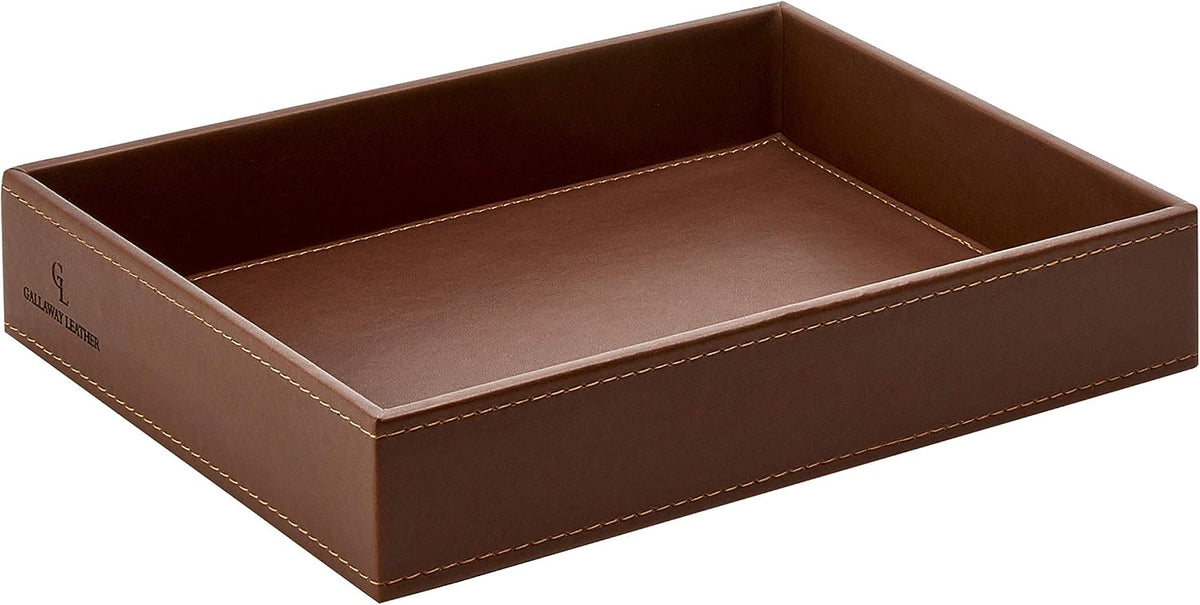 Valet Tray for Men - Nightstand Organizer EDC Tray for Wallet and Keys - Bedside Dresser Catch All Dump Key Bowl for Entryway Table, Dark Brown