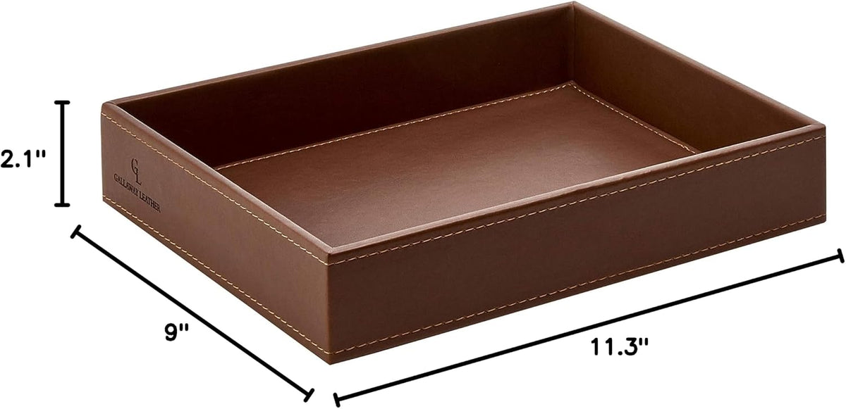 Valet Tray for Men - Nightstand Organizer EDC Tray for Wallet and Keys - Bedside Dresser Catch All Dump Key Bowl for Entryway Table, Dark Brown