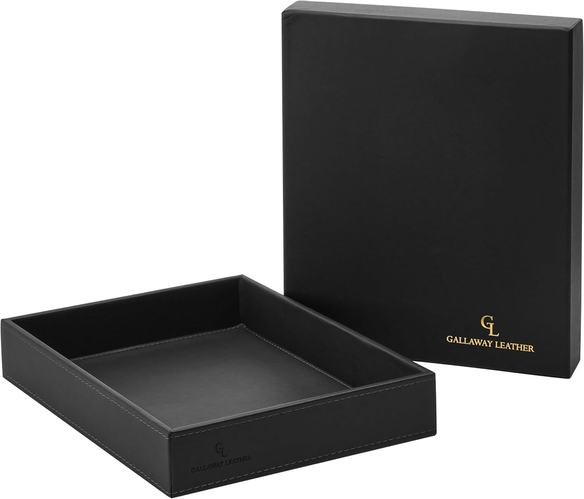 Valet Tray for Men - Nightstand Organizer EDC Tray for Wallet and Keys - Bedside Dresser Catch All Dump Key Bowl for Entryway Table, Dark Brown