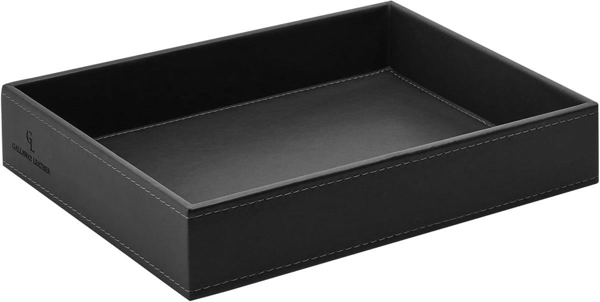 Valet Tray for Men - Nightstand Organizer EDC Tray for Wallet and Keys - Bedside Dresser Catch All Dump Key Bowl for Entryway Table, Dark Brown