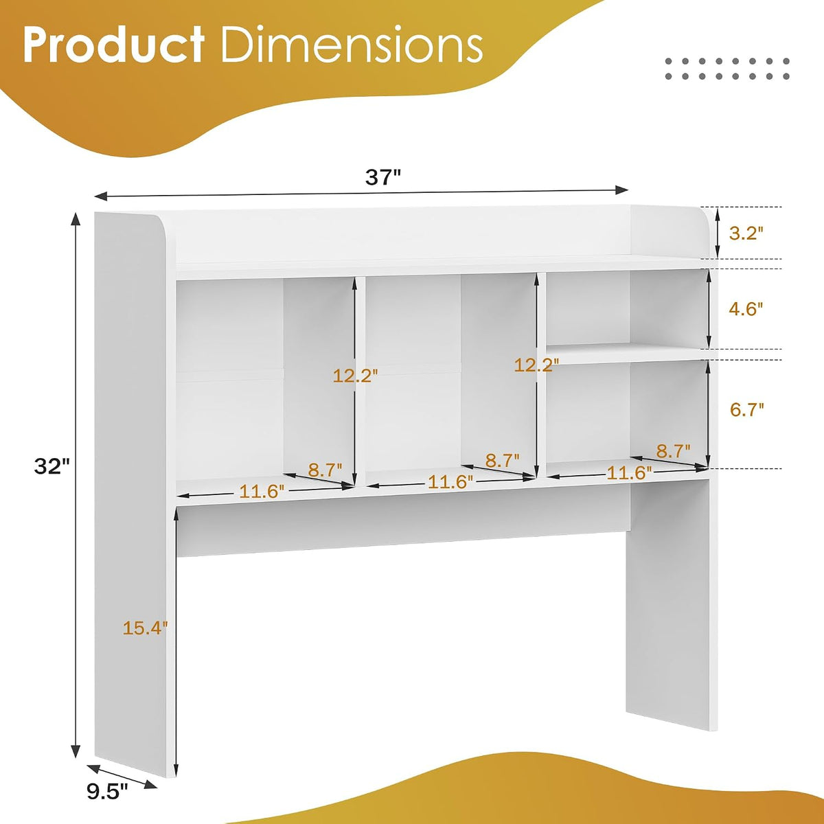 Desktop Bookshelf, Countertop Storage Hutch with 4 Shelves for Computer Desk, 2-Tier Display Rack, Multipurpose Wood Desk Hutch Storage Organizer for Home Office Dorm, White