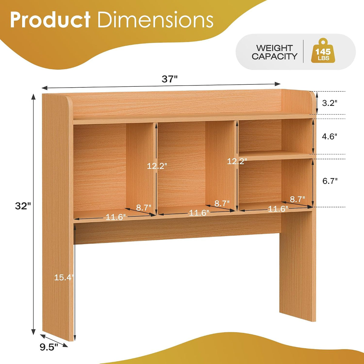Desktop Bookshelf, Countertop Storage Hutch with 4 Shelves for Computer Desk, 2-Tier Display Rack, Multipurpose Wood Desk Hutch Storage Organizer for Home Office Dorm, White