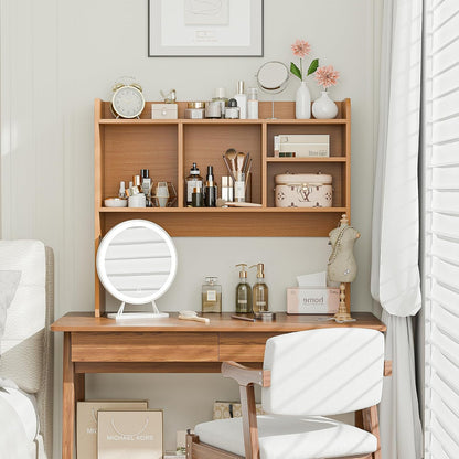 Desktop Bookshelf, Countertop Storage Hutch with 4 Shelves for Computer Desk, 2-Tier Display Rack, Multipurpose Wood Desk Hutch Storage Organizer for Home Office Dorm, White