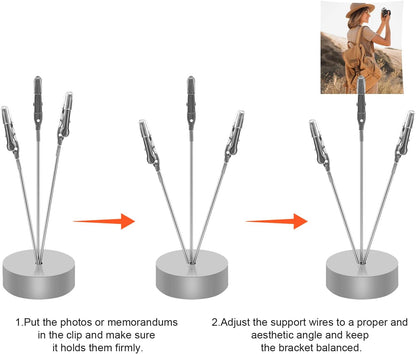 3 Pack 3-Branch Desktop Photo Tree Holder Clip Round Base Silver