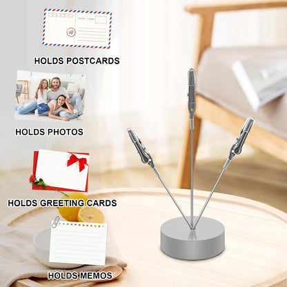 3 Pack 3-Branch Desktop Photo Tree Holder Clip Round Base Silver