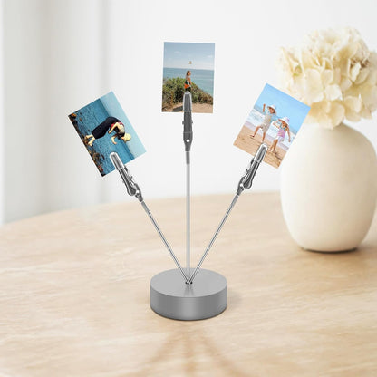 3 Pack 3-Branch Desktop Photo Tree Holder Clip Round Base Silver