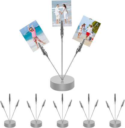 3 Pack 3-Branch Desktop Photo Tree Holder Clip Round Base Silver