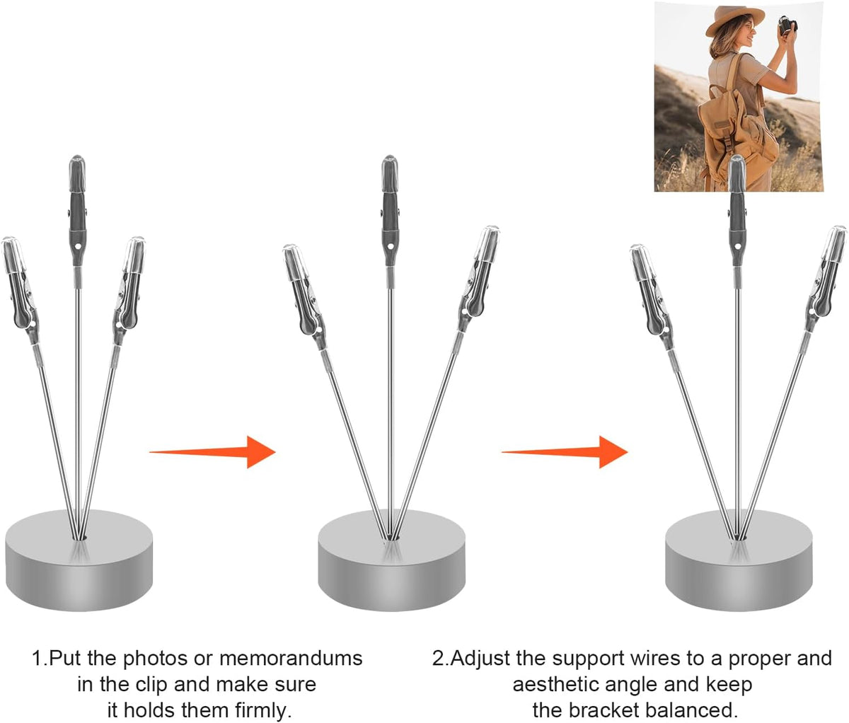 3 Pack 3-Branch Desktop Photo Tree Holder Clip Round Base Silver