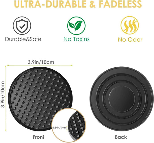 Silicone Coasters 6 Pack with Holder, Drink Coasters Set for Hot & Cold at Bar, Desk, Tabletop-Protection, Round Cup Mat Non-Slip for Any Cups, Thickened Non-Stick Deep Tray Coffee Table Decor,Black