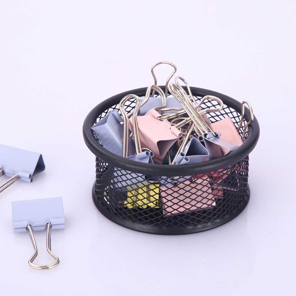 1 Pc Black Minimalist Metal Paper Clip Holder Mesh Paperclip Bowl Binder Clip Dispenser Desk Bobby Pin Container Organizer for Home Office Classroom School Desk Supplies Holders and Dispensers