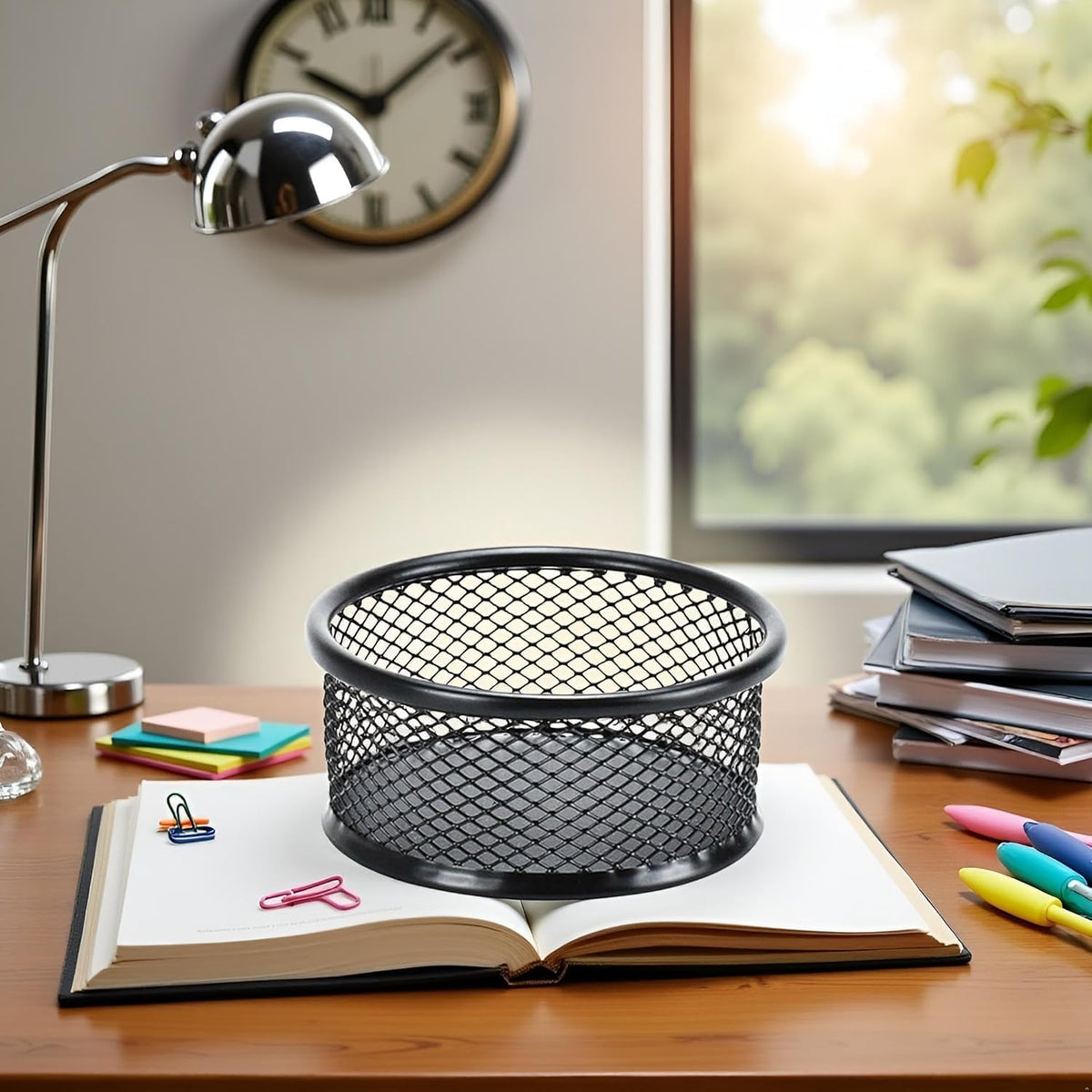 1 Pc Black Minimalist Metal Paper Clip Holder Mesh Paperclip Bowl Binder Clip Dispenser Desk Bobby Pin Container Organizer for Home Office Classroom School Desk Supplies Holders and Dispensers