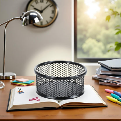 1 Pc Black Minimalist Metal Paper Clip Holder Mesh Paperclip Bowl Binder Clip Dispenser Desk Bobby Pin Container Organizer for Home Office Classroom School Desk Supplies Holders and Dispensers