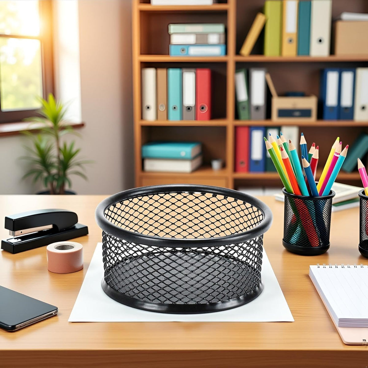 1 Pc Black Minimalist Metal Paper Clip Holder Mesh Paperclip Bowl Binder Clip Dispenser Desk Bobby Pin Container Organizer for Home Office Classroom School Desk Supplies Holders and Dispensers