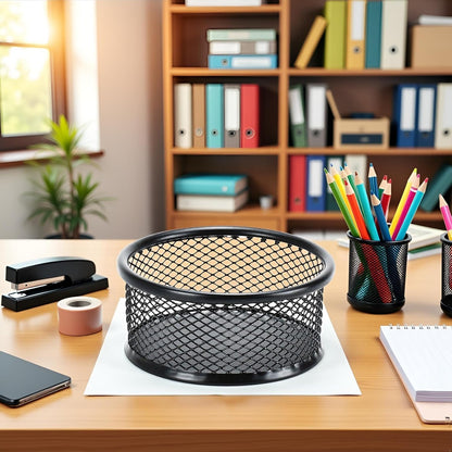 1 Pc Black Minimalist Metal Paper Clip Holder Mesh Paperclip Bowl Binder Clip Dispenser Desk Bobby Pin Container Organizer for Home Office Classroom School Desk Supplies Holders and Dispensers